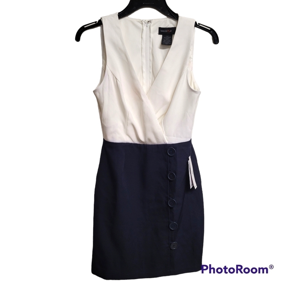 Teeze Me Navy‎ And White Wrap Top Pencil Skirt Dress